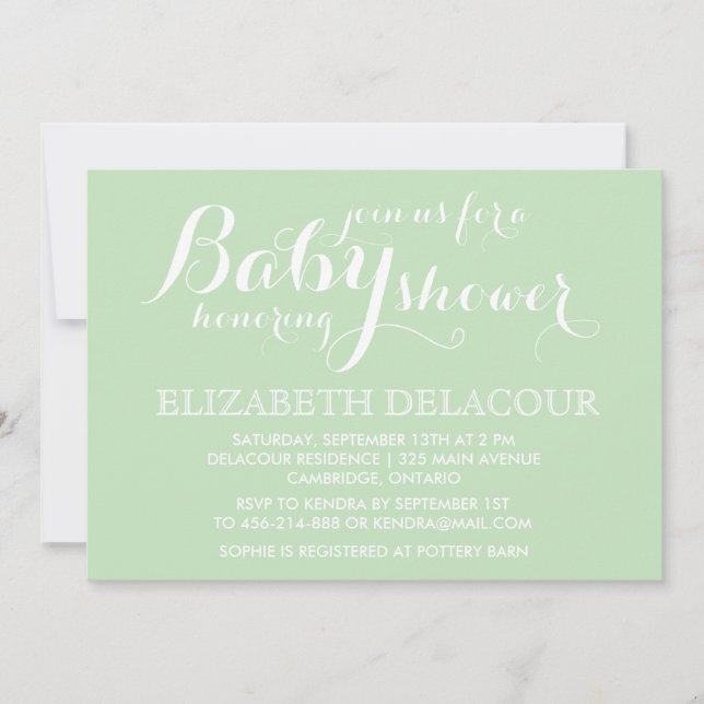 Mint Green Moderne Baby shower Invitation (Devant)