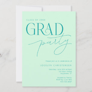 Mint Green Moderne Minimal Grad Party Invitation