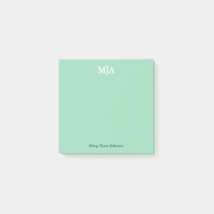 Mint Green Monogram 3-Buchstaben Initials Moderne Post-it Klebezettel