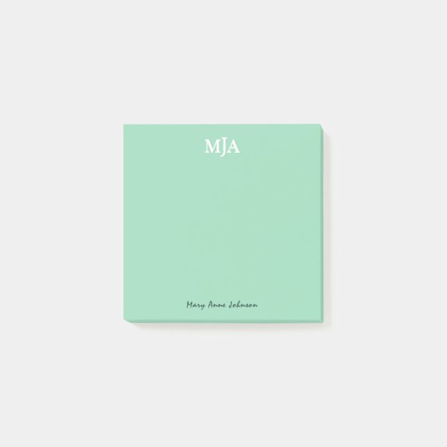 Mint Green Monogram 3-Buchstaben Initials Moderne Post-it Klebezettel (Vorderseite)