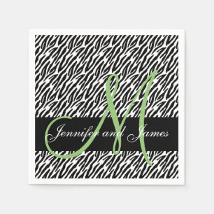 Mint Green Monogram Zebra Print Wedding Serviette