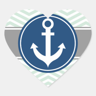 Mint Green Nautical Anchor Zickzack Herz-Aufkleber