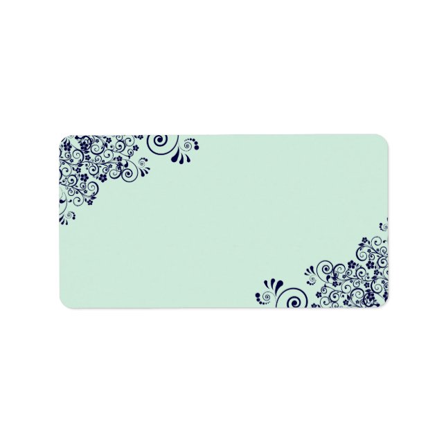 Mint Green & Navy Blue Lace Blank Hochzeitsadresse Adressaufkleber (Vorne)