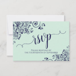 Mint Green & Navy Lace Elegante Kalligraphie Hochz RSVP Karte