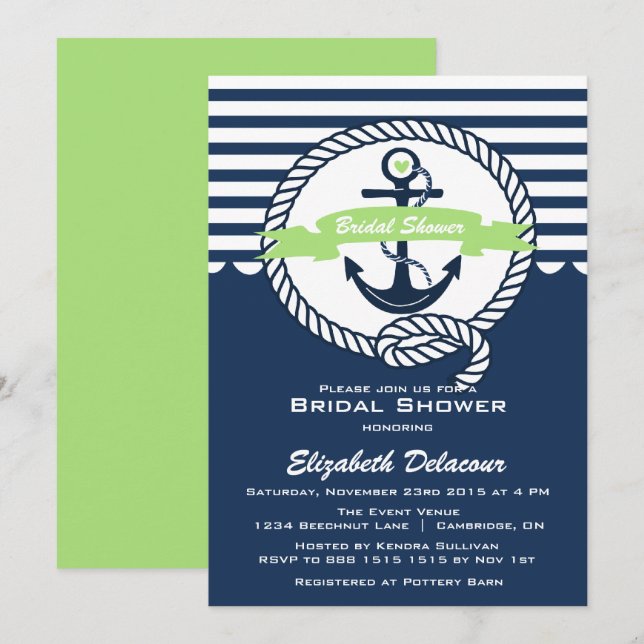 Mint Green Navy Nautical Bridal Dusche Einladung (Vorne/Hinten)