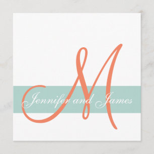 Mint Green Orange Monogram Names Simple Wedding Einladung