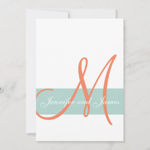 Mint Green Orange Monogram Names Simple Wedding Einladung