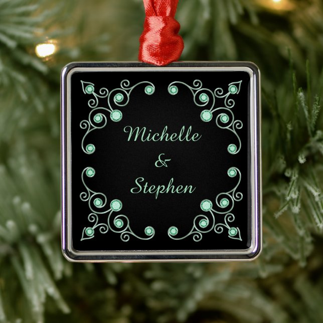 Mint Green Ornate Personalized Silbernes Ornament (Baum)