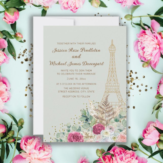 Mint Green Paris Eiffel Tower France Wedding Einladung (Von Creator hochgeladen)