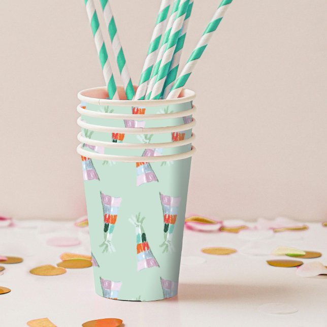 Mint Green Party Hat Geburtstag Pappbecher (Party hat mint green paper party cups.)