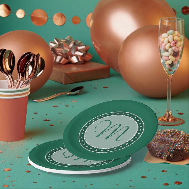 Mint Green Party | Monogram Script Chic Modern Pappteller (Multi)