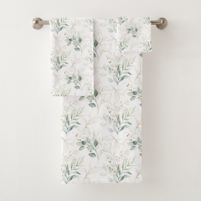 Mint Green Pastel Blumengrün Muster Badhandtuch Set (Insitu)
