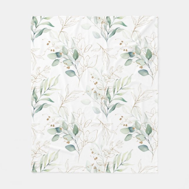 Mint Green Pastel Blumengrün Muster Fleecedecke (Vorderseite)