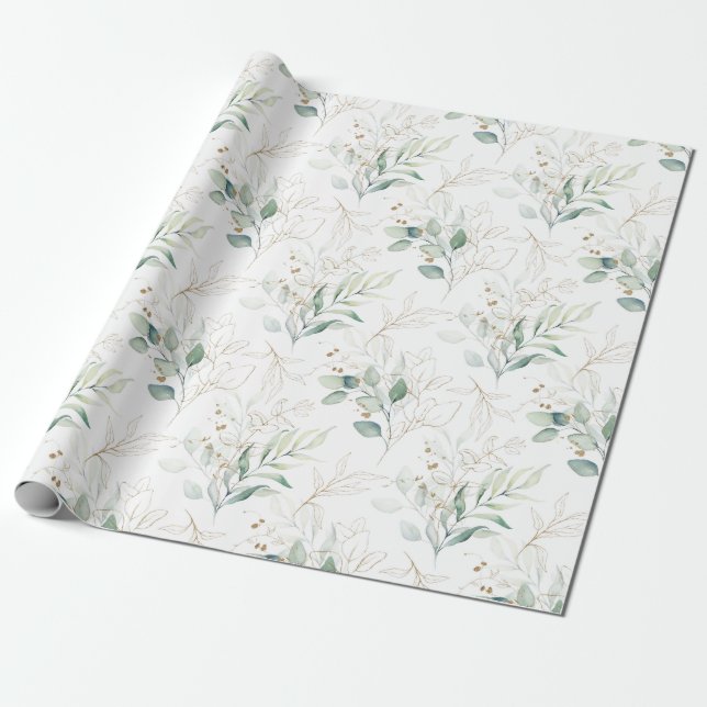 Mint Green Pastel Blumengrün Muster Geschenkpapier (Ungerollt)