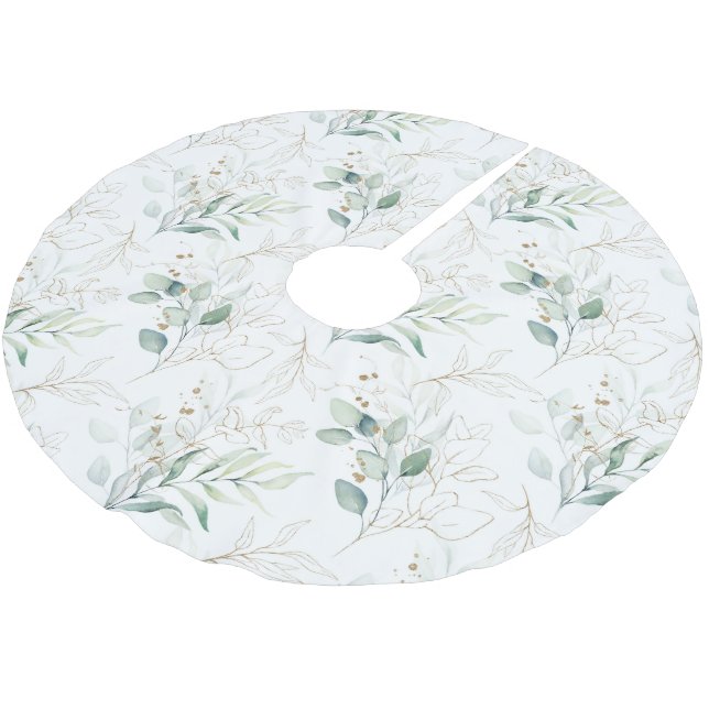 Mint Green Pastel Blumengrün Muster Polyester Weihnachtsbaumdecke (Schrägansicht)