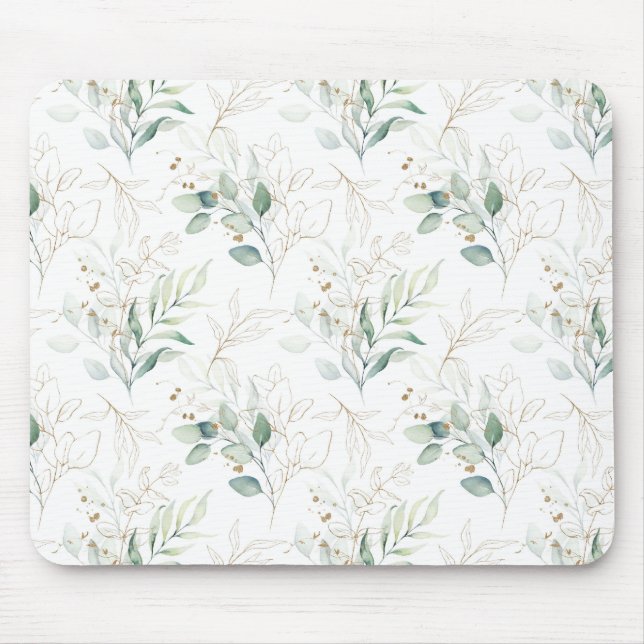 Mint Green Pastel Floral Greenery Pattern Mousepad (Vorne)