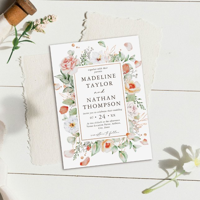 Mint Green & Peach Floral Wedding Einladung (Von Creator hochgeladen)