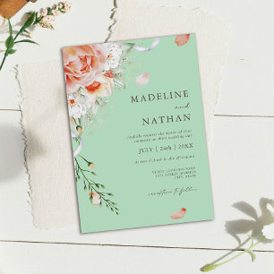 Mint Green & Peach Floral Wedding Einladung