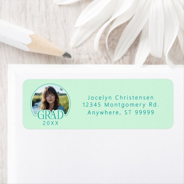 Mint Green Photo Graduation Return Address Labels (Insitu)