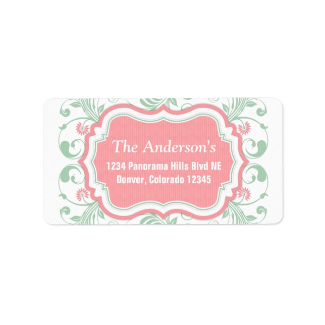 Mint Green Pink Floral Rücksendeadresse Mailing Adressaufkleber (Vorne)