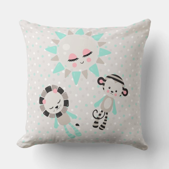 MINT GREEN PINK, GRAU UND SCHWARZ KISSEN (Vorderseite)