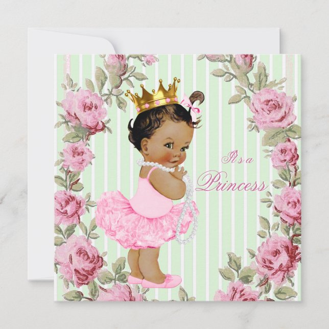 Mint Green Pink Rose Ethnic Ballerina Baby Dusche Einladung (Vorderseite)