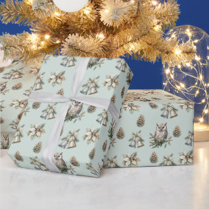 Mint Green Poinsettia Weihnachtsgebäck Blume Owls Geschenkpapier