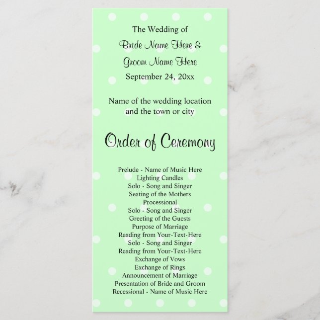 Mint Green Polka Dot Muster. Hochzeitsprogramm Programm (Vorderseite)