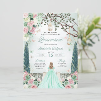 Mint Green Princess Verzauberter Garten Quinceaner Einladung