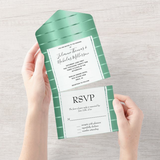 Mint Green Ribbon Wedding All In One Einladung (Abreißen)