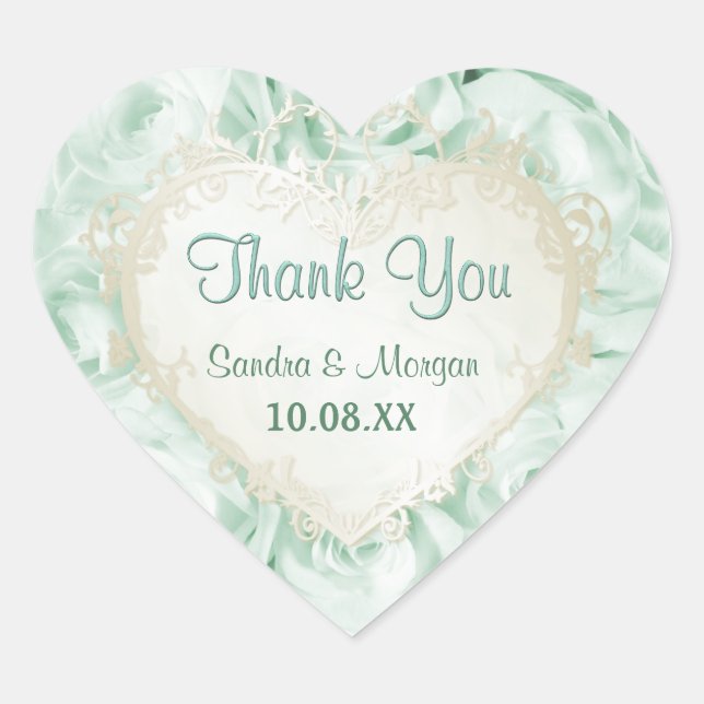 Mint Green Rose Elegance - Danke Herz-Aufkleber (Vorderseite)