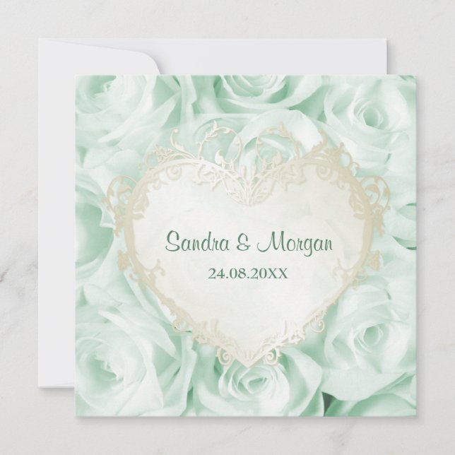 Mint Green Rose Floral Wedding Einladung (Vorderseite)