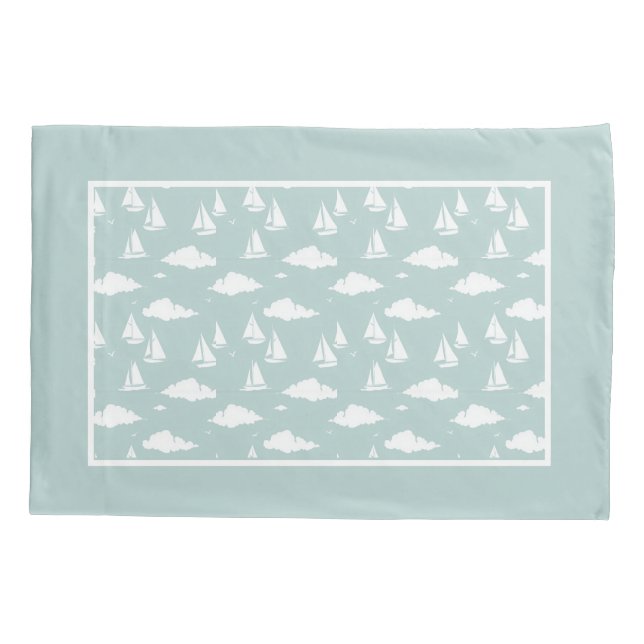 Mint Green Sailboat Muster Kissenbezug (Rückseite)
