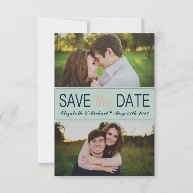 Mint Green Save the Date avec photos (Devant)