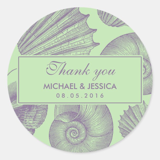 Mint Green Sea Muschel Hochzeit Dankeschön Sticker (Vorderseite)