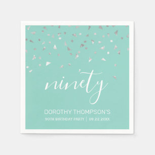 Mint Green Silver Confetti 90. Geburtstagsparty Serviette