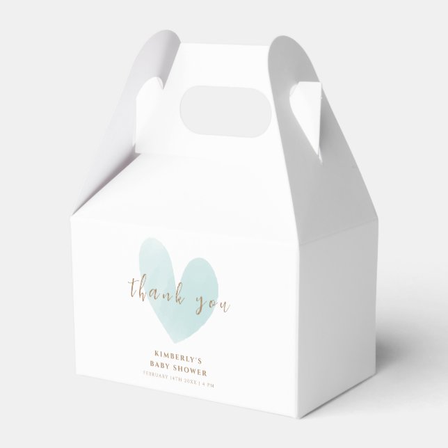 Mint Green Simple Heart Baby Dusche Danke Geschenkschachtel (Vorderseite)