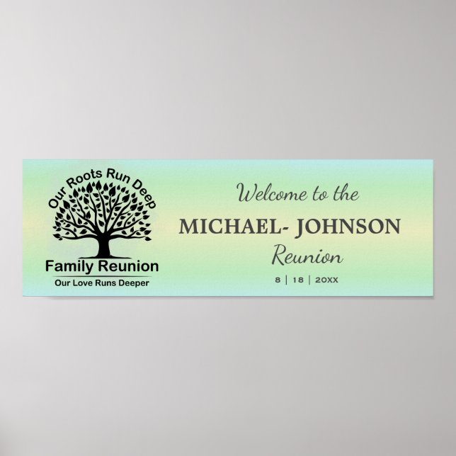 Mint Green Sparkle Family Tree Wiedersehen-Banner Poster (Vorne)