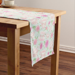 Mint Green Spring Floral Tees Cups Muster Kurzer Tischläufer