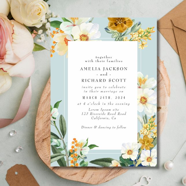 Mint green Spring Garden Wildflowers wedding Einladung (Von Creator hochgeladen)