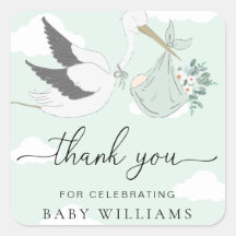 Mint Green Stork Baby Dusche Danke