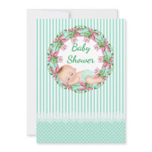 Mint Green Stripe Babydusche Einladung