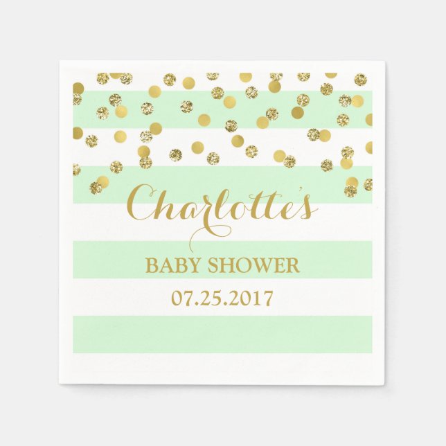 Mint Green Stripes Gold Confetti Babydusche Serviette (Vorderseite)