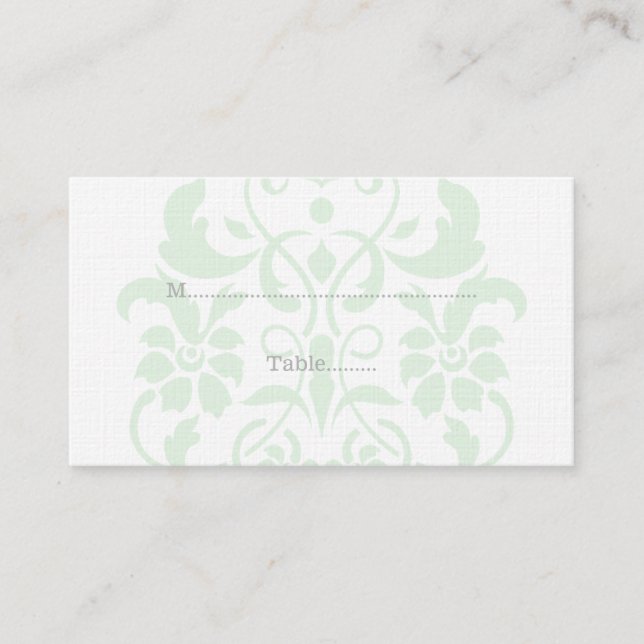 Mint Green subtle Damask Hochzeitsfeiern Platzkart Platzkarte (Vorderseite)