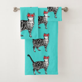 Mint Green Tabby Cat Cats Boys Sonnenbrille Cool Badhandtuch Set