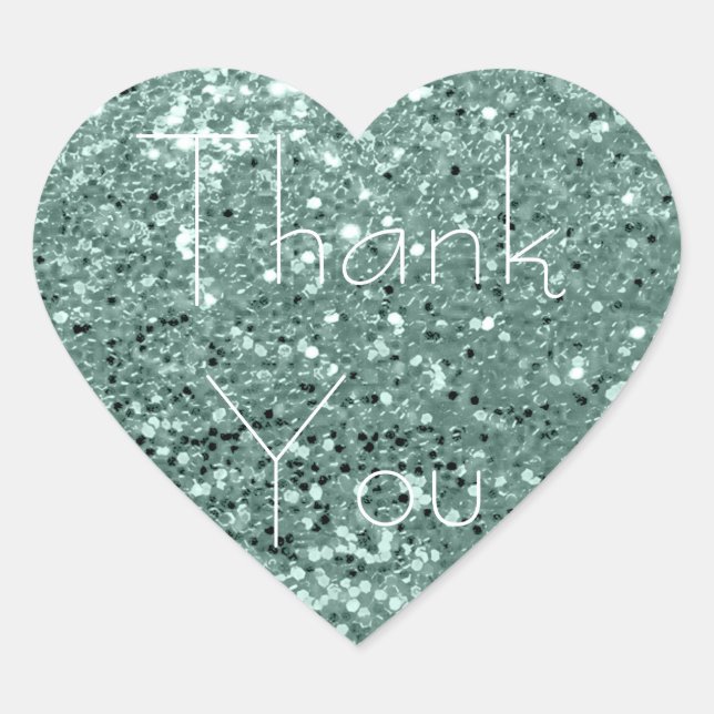 Mint Green Tiffany Glitzer Glam Danke Spark Herz-Aufkleber (Vorderseite)