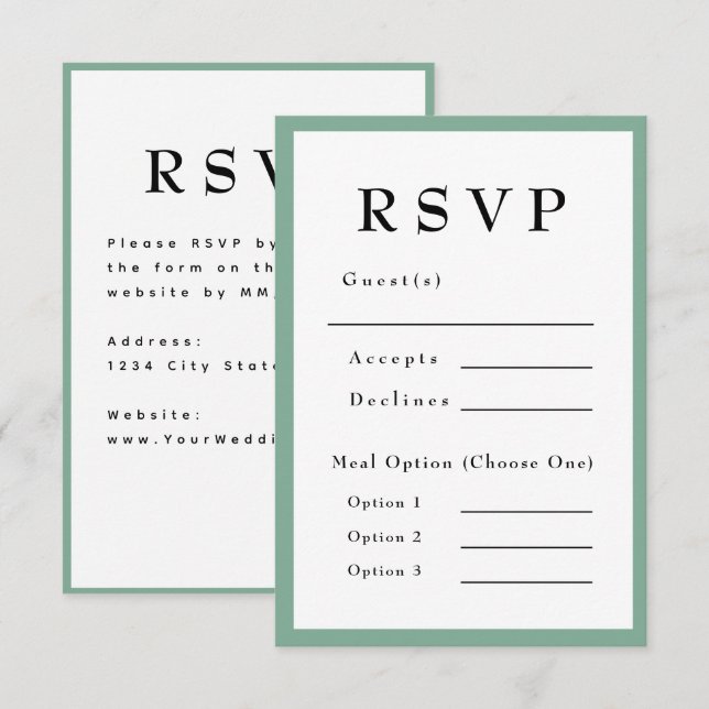 Mint Green Timeless Wedding RSVP (Devant / Derrière)