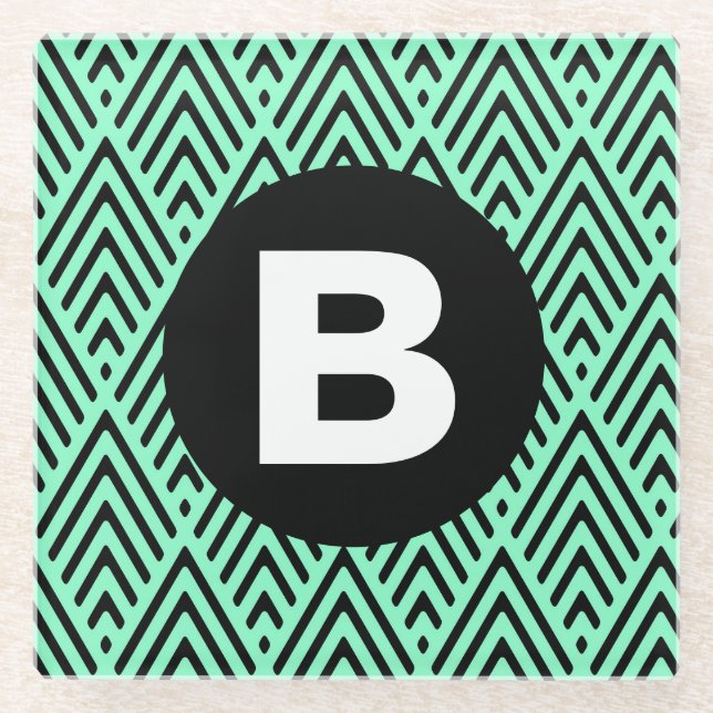 Mint Green Trendy Chevron Pattern Monogram Glasuntersetzer (Vorderseite)