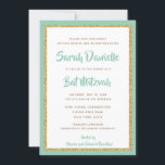 Mint Green und Gold Glitzer Rectangle Bat Mitzvah Einladung<br><div class="desc">Dieses trendige Bat Mitzvah-Angebot besticht durch funkelnden Imitat-Glitzer,  der auf einem soliden Farbhintergrund liegt. Verwenden Sie das Vorlagenformular,  um Ihre eigenen Informationen hinzuzufügen. Die Funktion "Anpassen" kann verwendet werden,  um den Stil,  die Farbe und das Layout des Schriftartes zu ändern.</div>