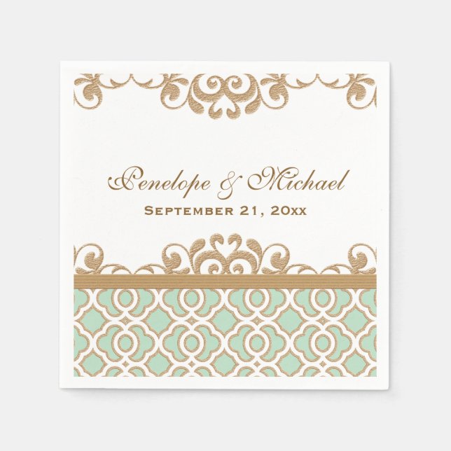 Mint Green und Gold marokkanische Hochzeit Serviette (Vorderseite)